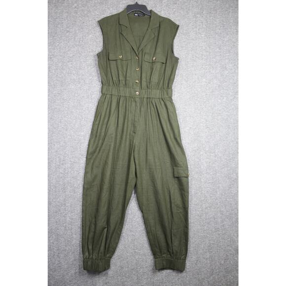 ZARA SLEEVELESS LINEN BLEND JUMPSUIT L - Picture 2 of 7